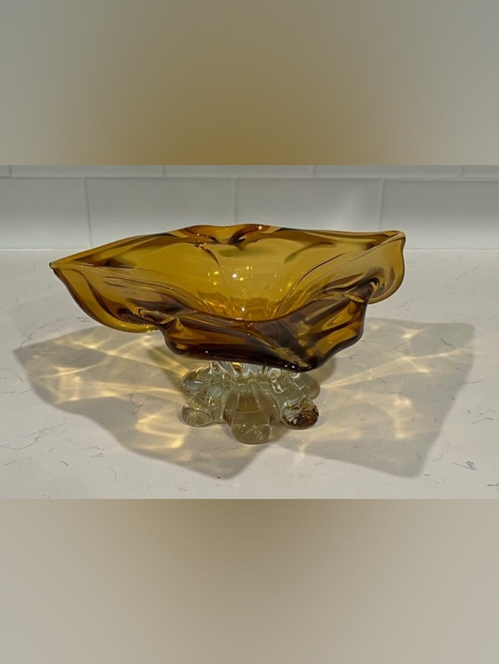 Amber Yellow Murano‎ Type Mid Century Modernistic 1960s Footed Centerpiece Bowl